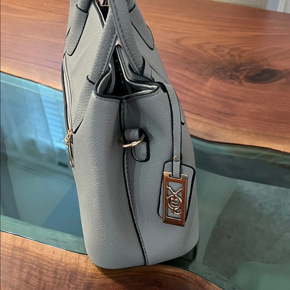 Gray Leatherette Top-Handle Satchel - Picture 3 of 8